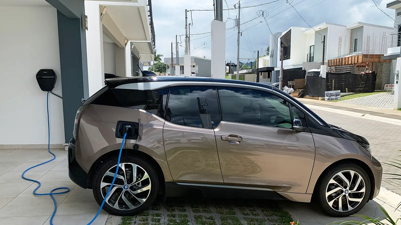 Electric car charging at a residential Level 2 wall charger