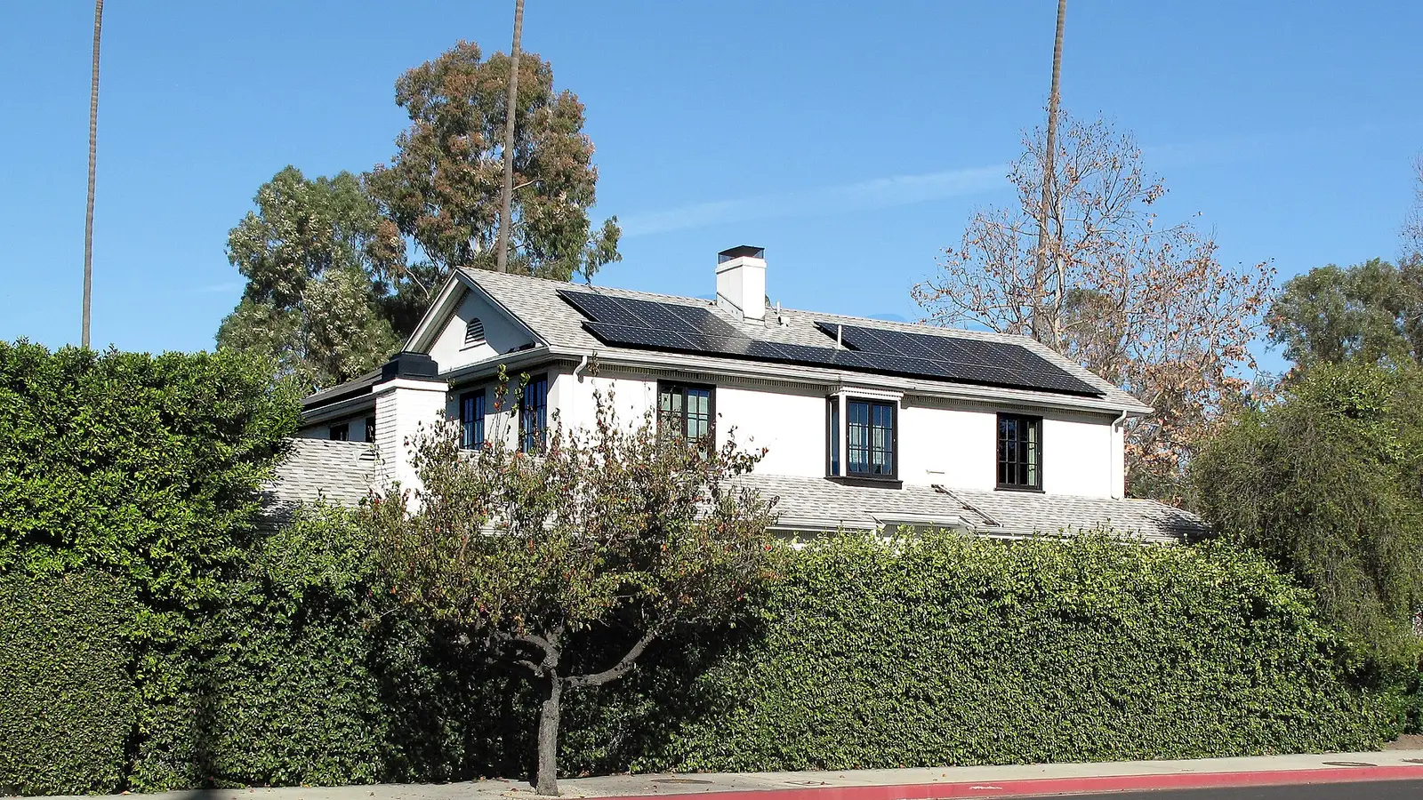 Solar panels on the roof of a private house in Hancock Park, Los Angeles