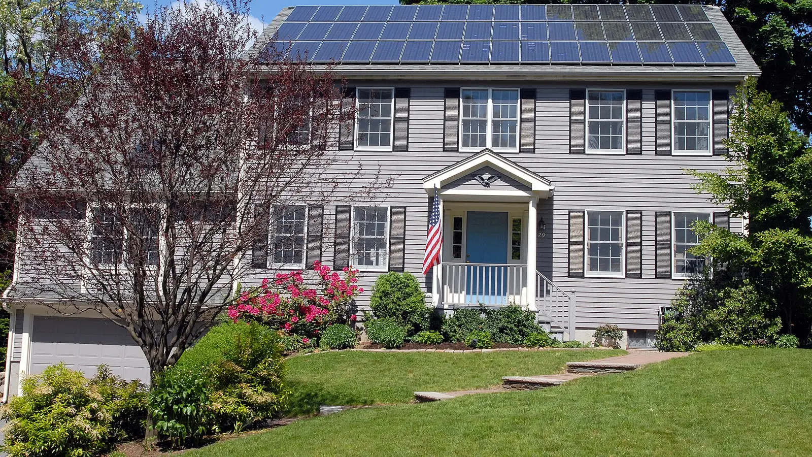 Solar panels on the roof of a house near Boston, Massachusetts